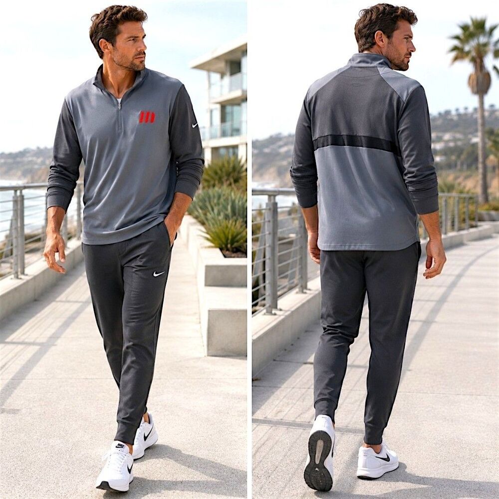 Nike Golf Pullover Men XL Grey 1/4 Zip Shirt Dri-Fit Fabric Stretch Athleisure